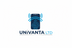 A digital logo design featuring a dark blue smartphone with circuit board details and blue wireless signal waves, positioned above the text 'UNIVANTA LTD' in dark blue and light blue on a plain white background.